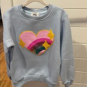 Lola + The Boys Pastel Blue Sweatshirt with Heart and Rainbow